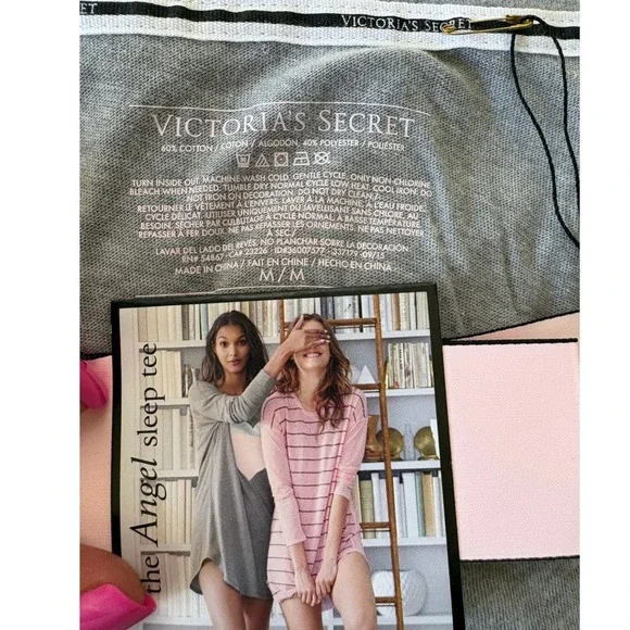 Victoria's Secret Long Sleeve The Angel Sleep Tee, Medium, Gray/Pink/Silver, NWT - Picture 3 of 5